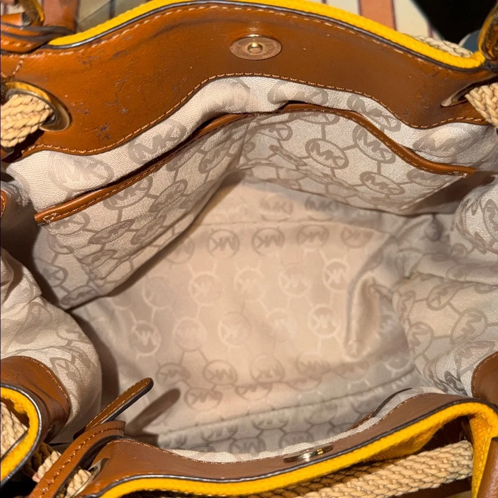 Michael Kors Yellow Marina Large Canvas Drawstring Tote - Picture 14 of 16